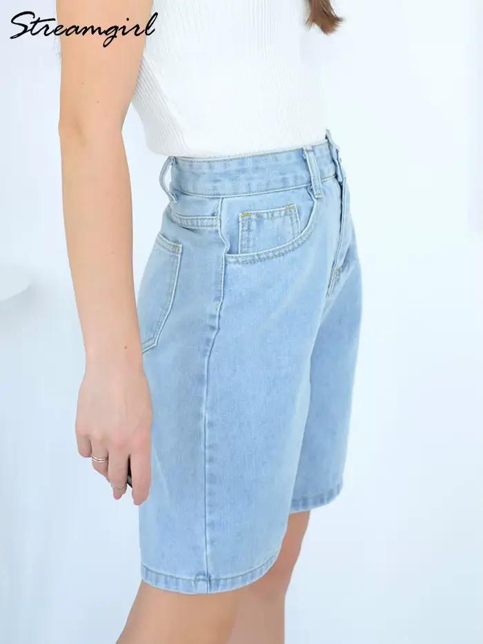 Shorts en jean taille haute Streamgirl pour femmes, vintage, denim, ample, court, droit, été, 2025