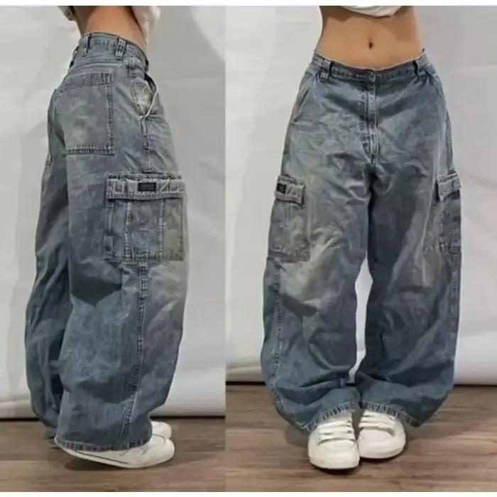 Jean Baggy à motif brodé Hip-hop rétro pour hommes et femmes