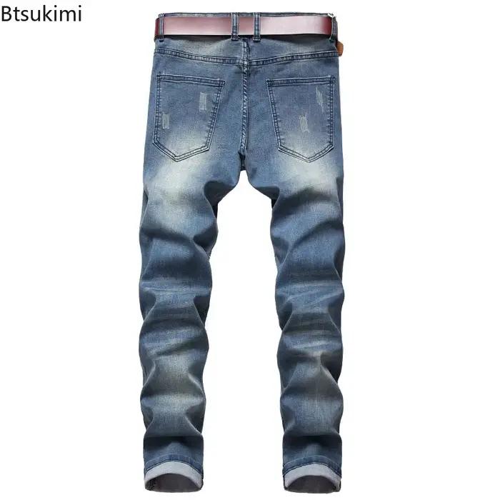 Nouveau Jean Slim Extensible pour Homme avec Trous Déchirés et Patchwork Pantalon en Denim Déchiré à Taille Élastique Coupe Droite Décontractée Tendance Streetwear Occasions Spéciales