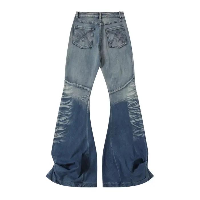 Nouvelle tendance américaine Jeans délavés et vieillis à dégradé bleu et blanc classique