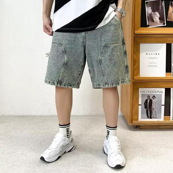 Short en jean uni homme décontracté vintage longueur genou toile adoucissante mode de luxe été occasions informelles