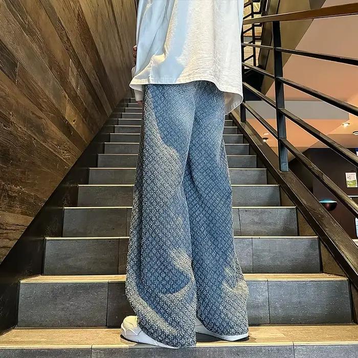 Jean homme mode hombre motif Jacquard Denim pantalon