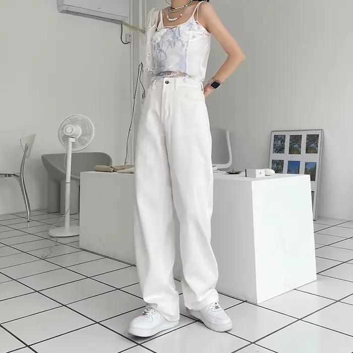 Automne Kaqi blanc jean femmes pantalons à jambes larges maman Femme Y2K