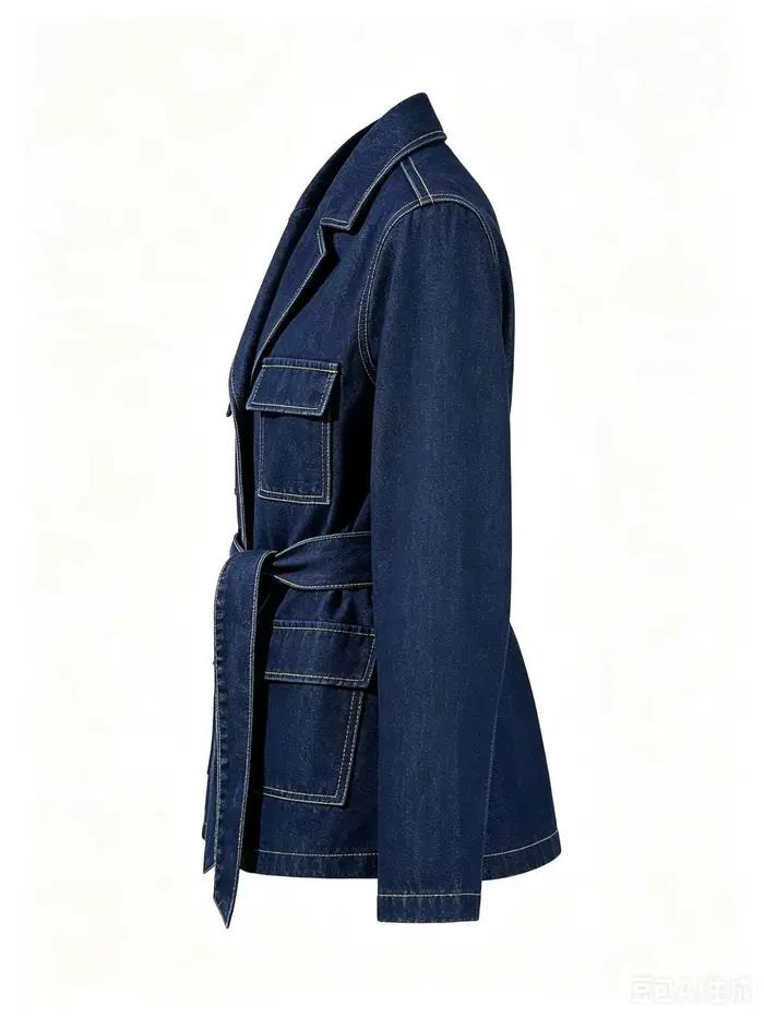 Veste en jean bleu foncé pour femme avec col tailleur