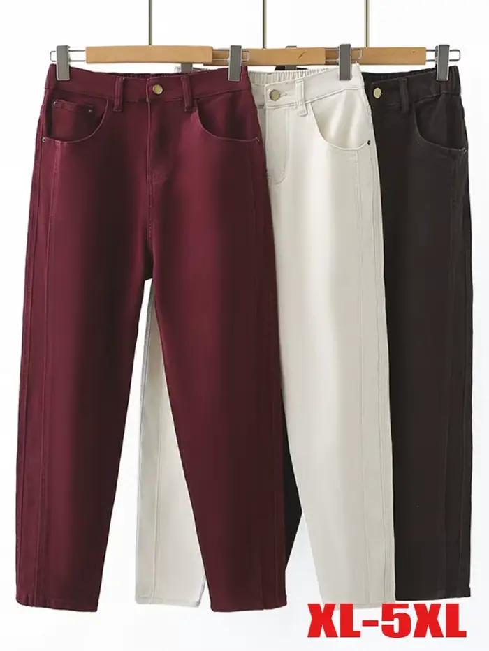 Vin rouge jean grande taille LEOSOXS femme coupe ample et élastique pour toutes les saisons occasions spéciales et quotidienne