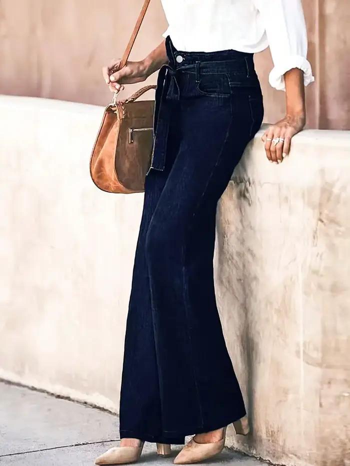 Jean en jean à jambes larges pour femme avec ceinture – Pantalon ample élégant et confortable pour un usage quotidien