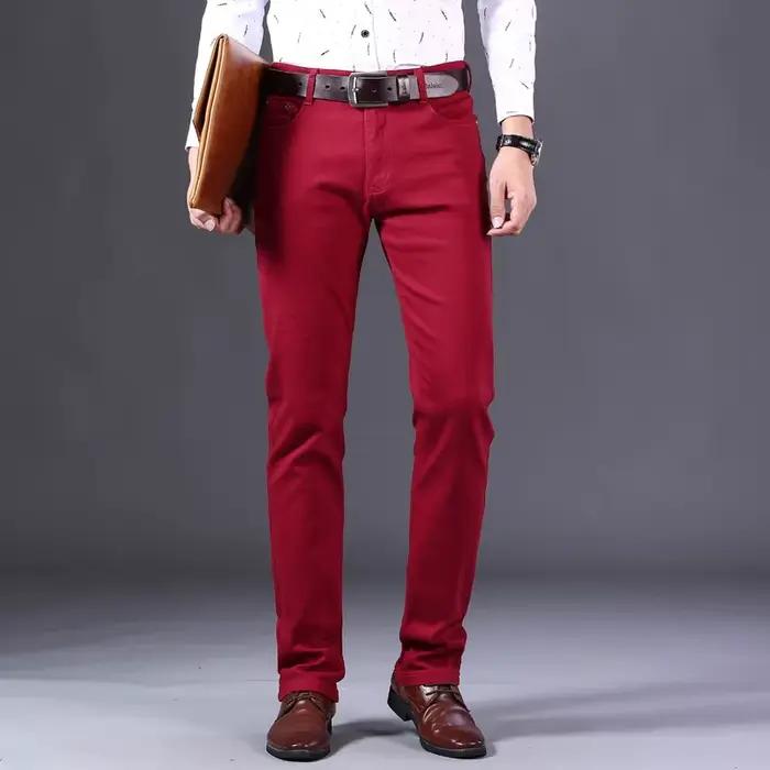 Jean de Style Classique Rouge Vin pour Homme