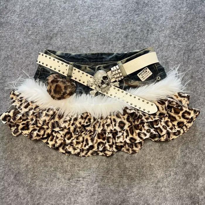 Abi Y2K "Millennium Brown Leopard" Vintage Denim Spicy Girl imprimé
