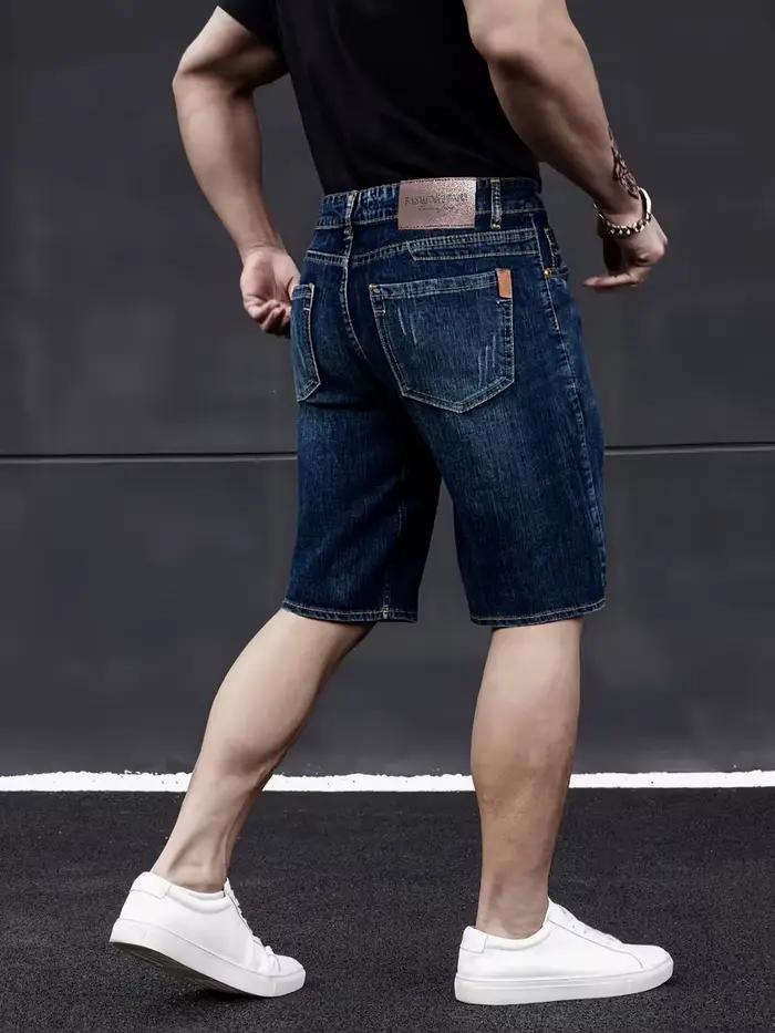 Shorts en jean pour homme été 2026 – Pantalon en denim extensible bleu foncé