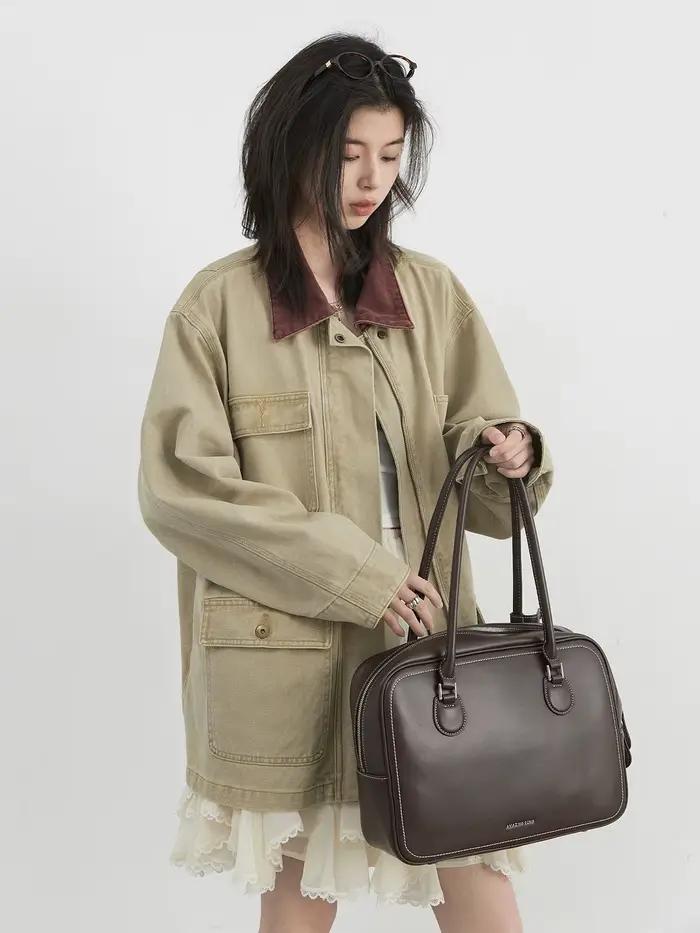 CHIC VEN femmes vestes solide ample décontracté contraste col Denim veste femme vêtements de travail manteau extérieur vêtements printemps été 2025