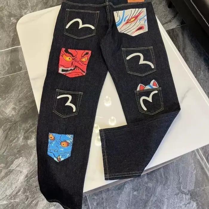 Jeans pour hommes Harajuku Fortune God imprimer Multi poche Denim pantalon nouveaux vêtements de travail Cargo