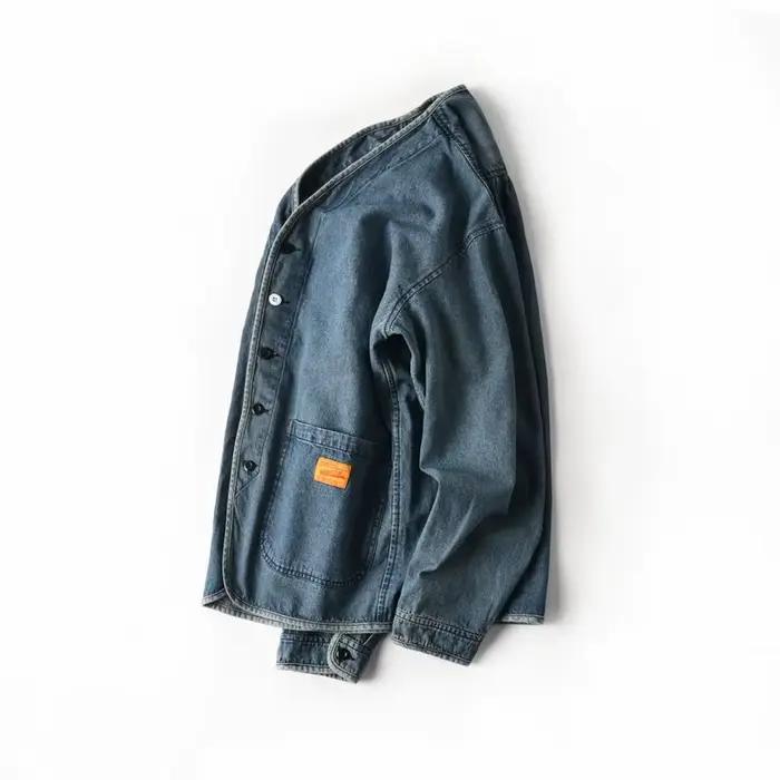 Veste en jean délavé style rétro japonais pour homme