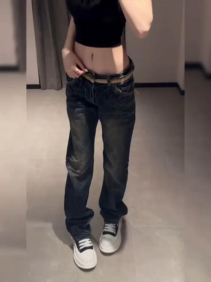 Nicemix américain or aile brodé taille basse jean pour les femmes printemps nouvelle mode épicé fille minceur décontracté Flare pantalon