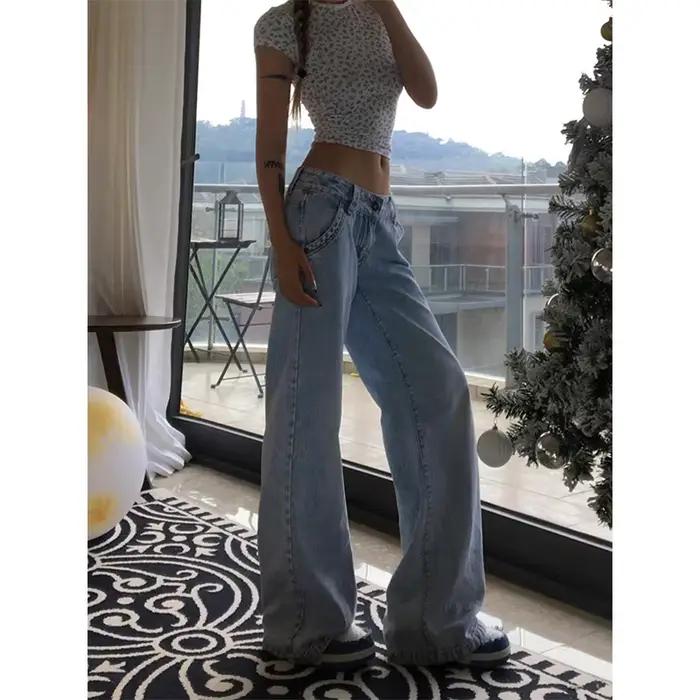 MEXZT S-3Xl Streetwear jean femmes Vintage 90S jambe large Denim pantalon été coréen Sexy taille basse Baggy lavé