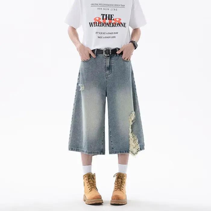 Jean Court Vintage Femme Y2K Style American Retro Polyvalent et Confortable Pour Faire du Shopping et Autres Occasions