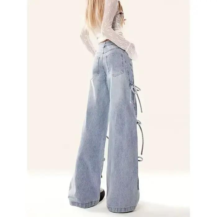 MEXZT Y2K 2000S jean femmes Vintage Streetwear nœud pansement jambe large Denim pantalon Harajuku coréen Baggy