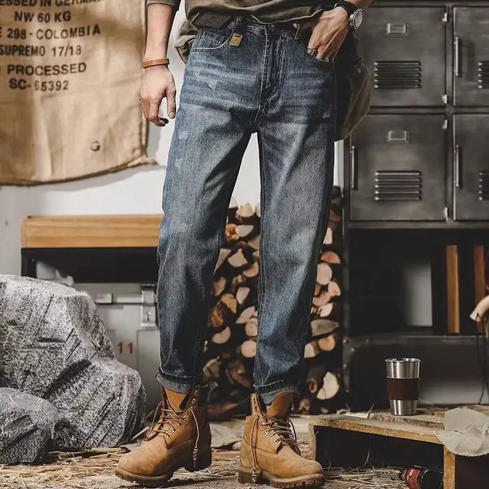Jean rétro homme YEMOCILE style américain décontracté polyester coton coupe droite ajustement régulier braguette zippée adaptable quatre saisons occasion quotidienne
