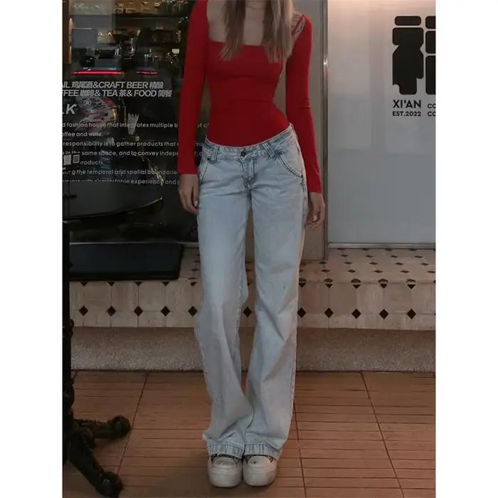 MEXZT S-3Xl Streetwear jean femmes Vintage 90S jambe large Denim pantalon été coréen Sexy taille basse Baggy lavé