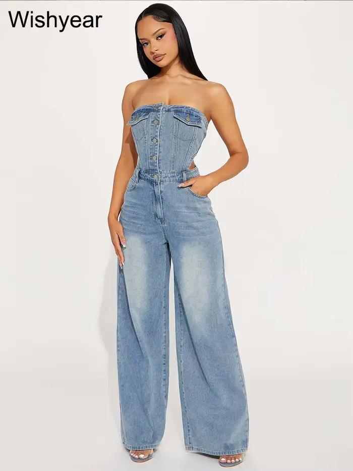 Combinaison en Denim bleu pour femmes