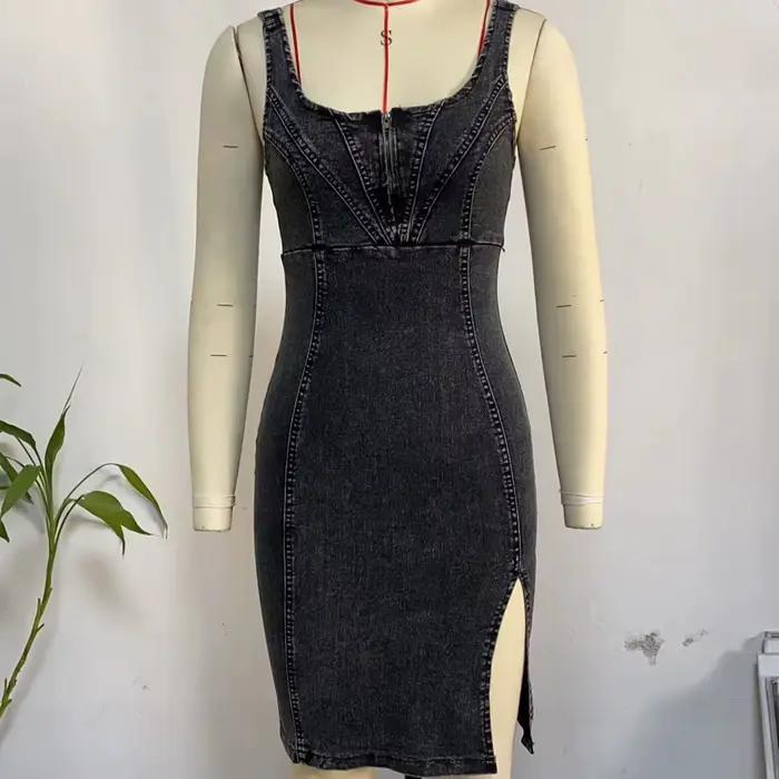 Robe en jean à épaules dénudées style décontracté coton polyester pour femmes été casual chic événements sorties décontractées