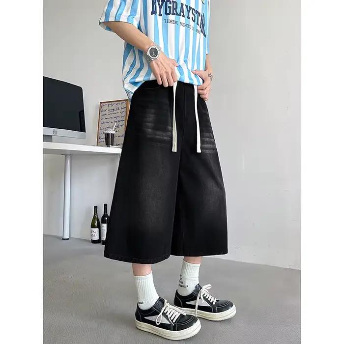 Coupe ample jean court élastique cordon taille Stretch Denim tenue décontracté confort hommes Baggy Denin pantalon