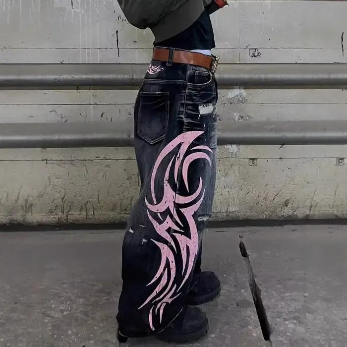 Jeans amples à imprimé totem moucheté pour femmes