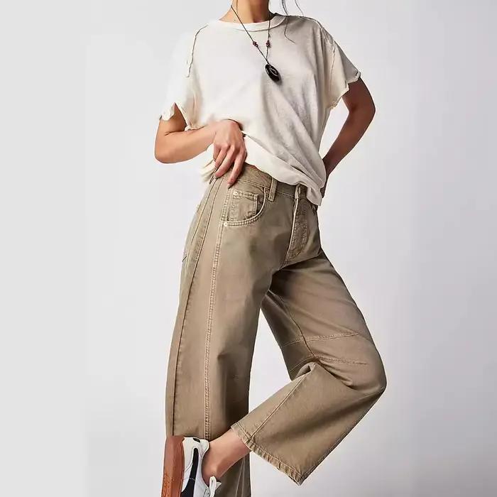 Jean maman Denim femme pantalon à jambes larges longueur cheville poches de lavage taille moyenne en détresse Y2k Streetwear haute rue ample 2025