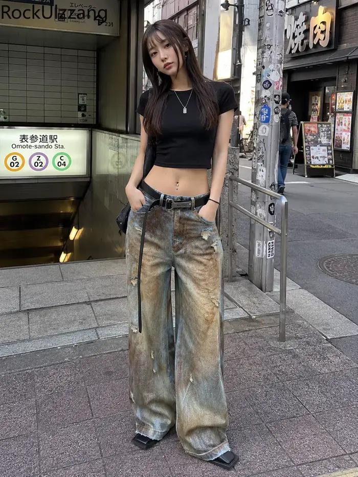 Jean baggy délavé vintage pour femme