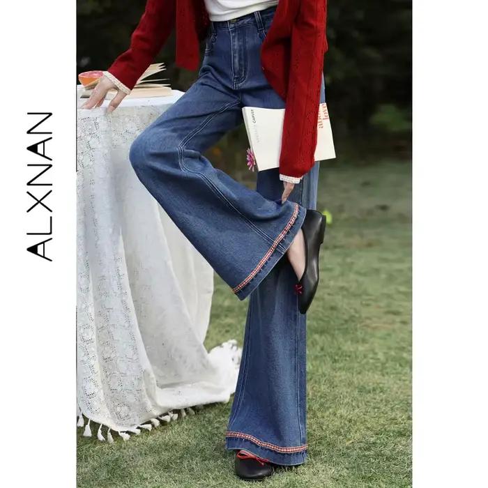 ALXNAN Jean évasé bleu 2026 – Pantalon long décontracté en denim pour femme