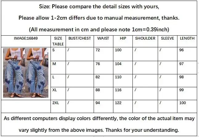 Jean femme imprimé pantalon Long décontracté ample Denim bleu maman coeur taille moyenne jambe large pantalon poche bouton Y2k épissure 2025