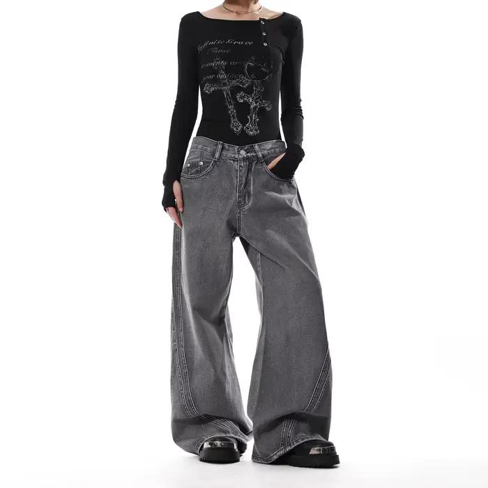Jean large délavé style rétro pour femme – Nouvelle collection 2026 – Pantalon décontracté ample