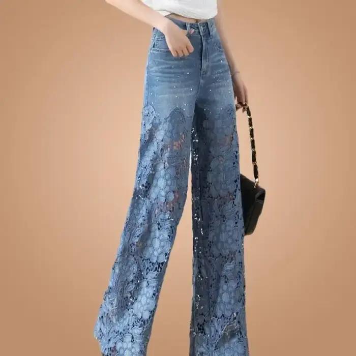 Pantalon évasé denim vintage pour femmes élégance décontractée automne hiver style moderne polyvalence ajustement ample droit