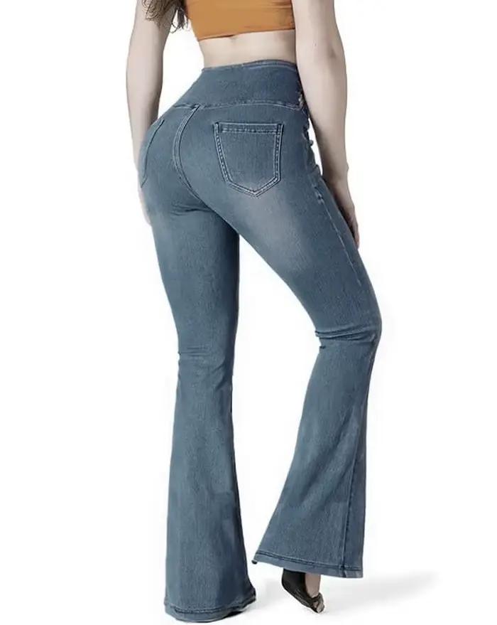 Jean évasé Super extensible à taille large pour femmes