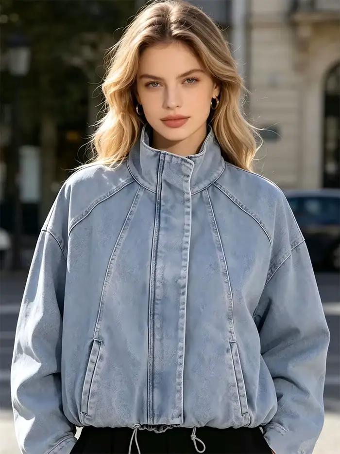 Veste en jean ample et polyvalente à manches longues UETEEY pour femme