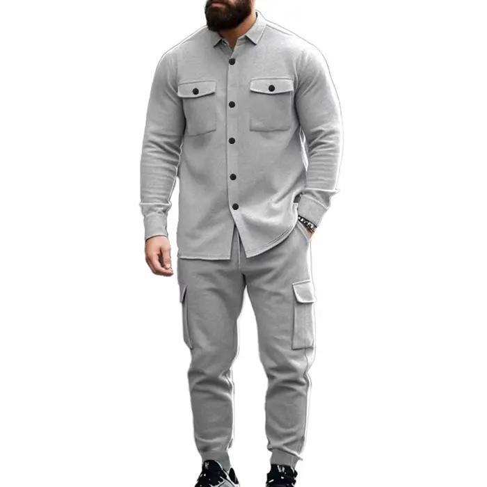 Salopette à capuche vintage style américain hommes ensemble 2 pièces veste sport décontractée pantalon survêtement chaud polaire automne hiver