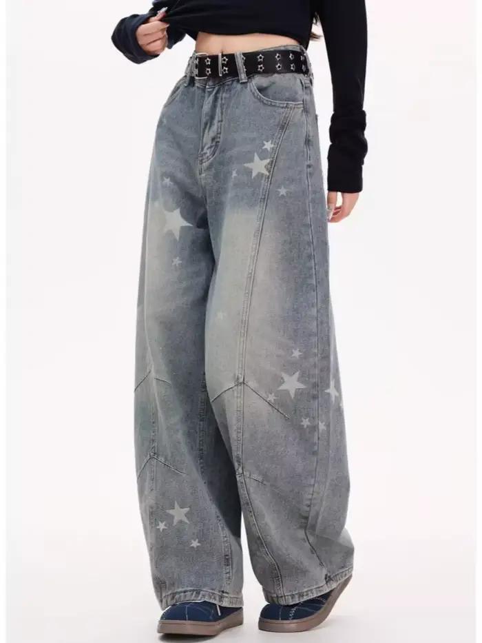 2025 américain rétro Y2K mode étoile imprimé en détresse bleu jean Pantalon pour femmes vêtements dame Denim
