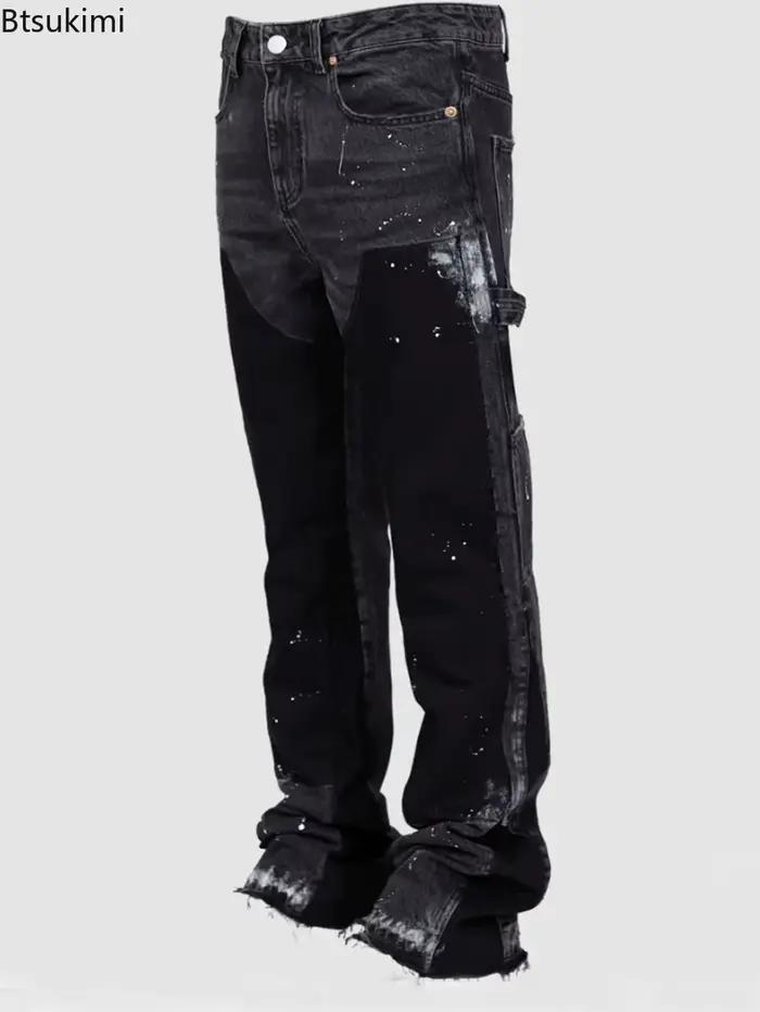 Nouveau Jean Homme Tendance Style Urbain Coupe Droite Décontractée Pantalon de Travail Américain Vintage Superposé Micro Évasé Streetwear