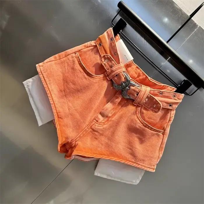 Short en Jean Orange avec poches taille haute