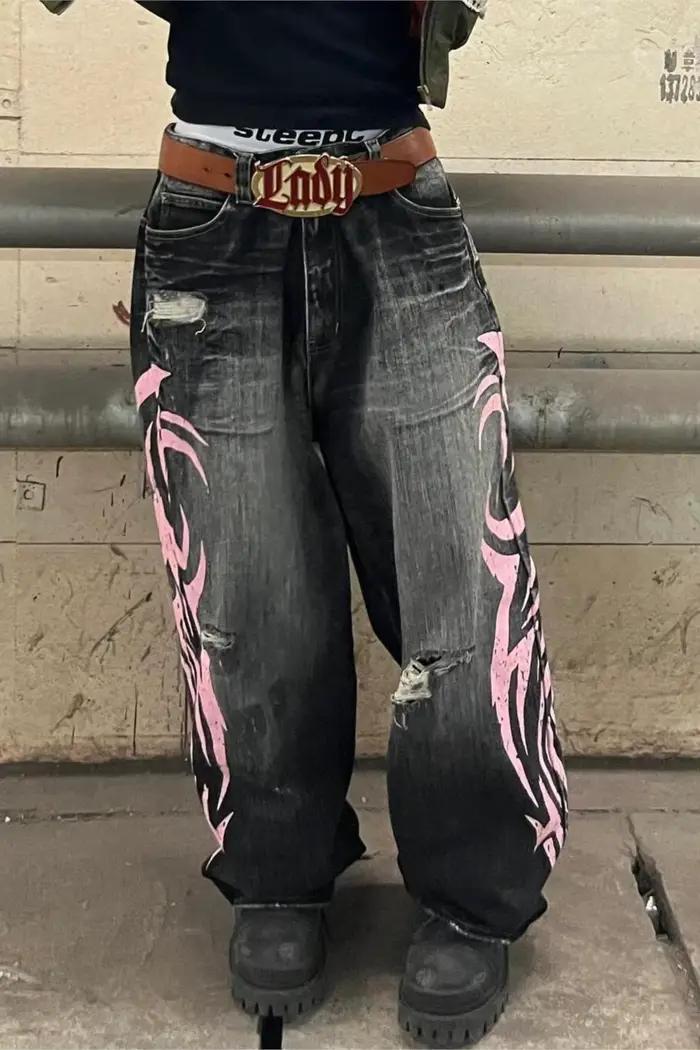Jean imprimé totem chiné pour hommes
