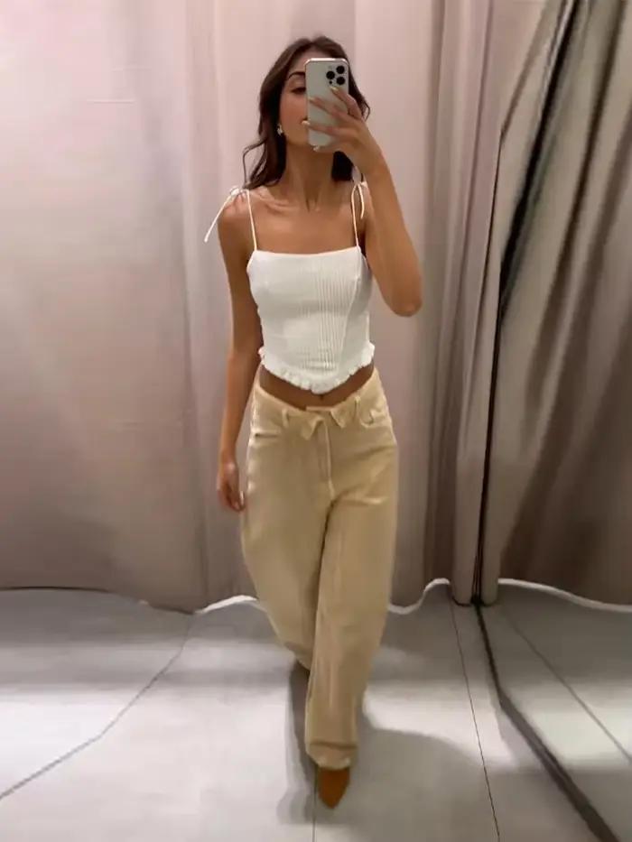 Jean pour femme taille mi-haute avec taille repliable