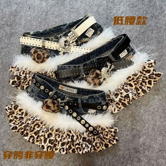 Abi Y2K "Millennium Brown Leopard" Vintage Denim Spicy Girl imprimé