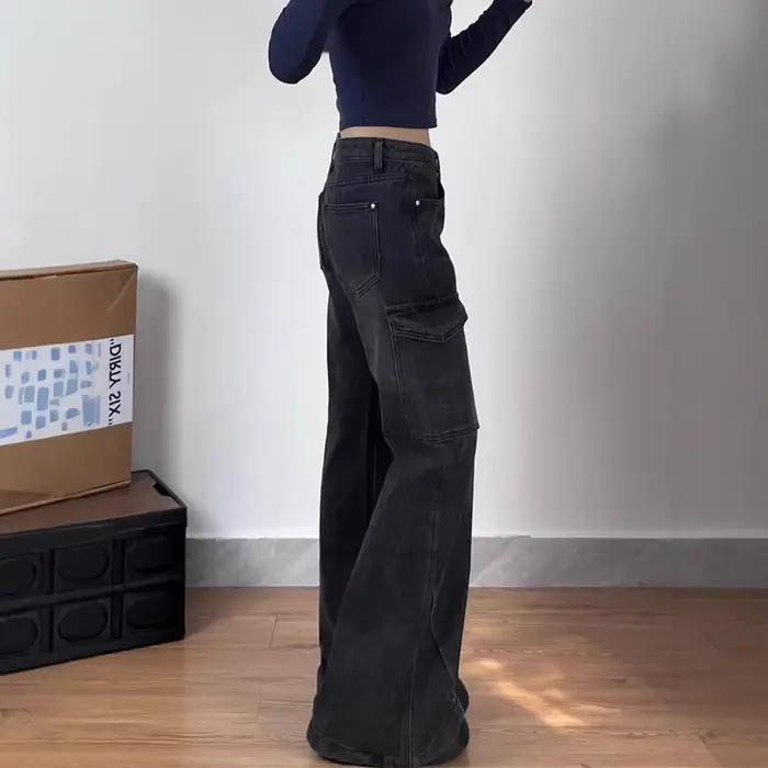 Jeans évasés à jambe large et taille basse pour femmes