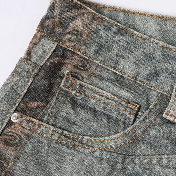 Jeans patchwork imprimé homme style high street loose straight denim pour printemps automne ocassions décontractées