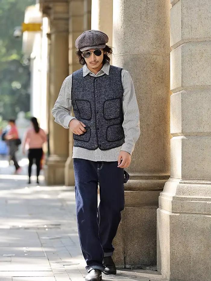 Jeans rayés style cargo pour hommes