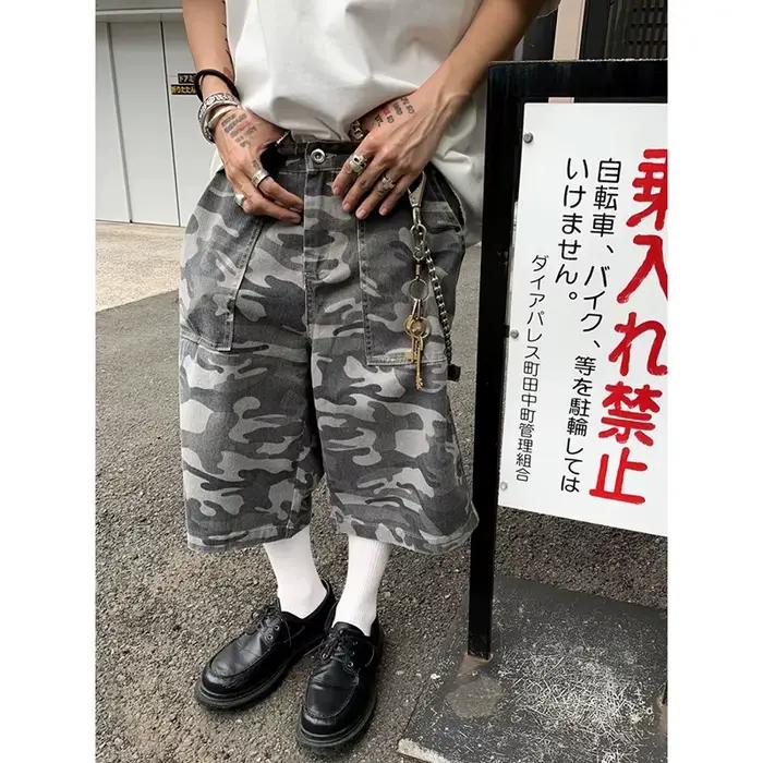 Shorts en jean vintage camouflage ZHIZOU pour femme, style Y2K grunge, baggy, streetwear, coupe oversize, effet usé, été, high street, occasion spéciale