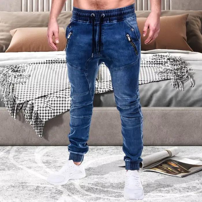 Jean Slim pour hommes, pantalon en Denim à lacets noué à la cheville