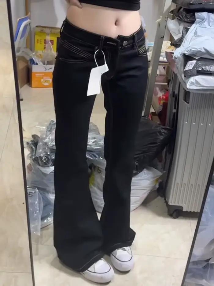 Pantalon en denim évasé vintage Y2K PUNK STYLE GIRL pour femmes, coupe ample, style Harajuku, occassions printemps-automne