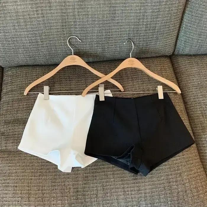 Short De costume noir à jambes larges pour femmes