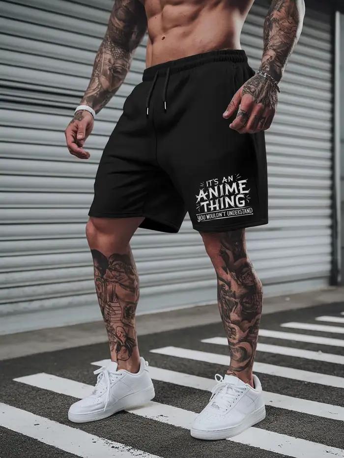Shorts décontractés pour hommes, tissu respirant et doux, imprimé lettres audacieuses, activités sportives de plein air, été