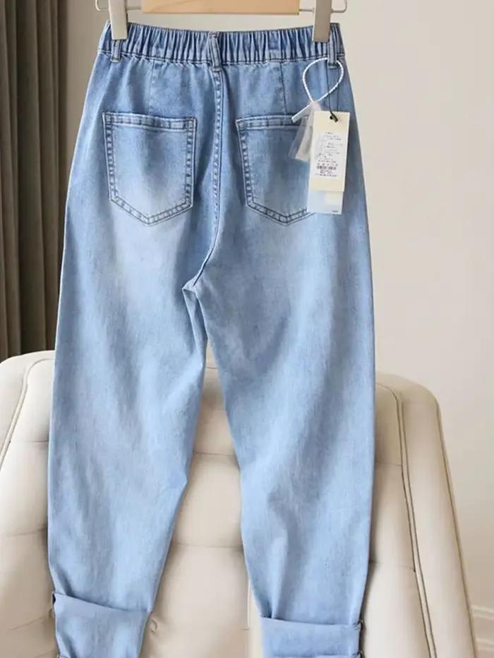 Décontracté Harem survêtement Jean femmes élastique taille haute Denim pantalon printemps